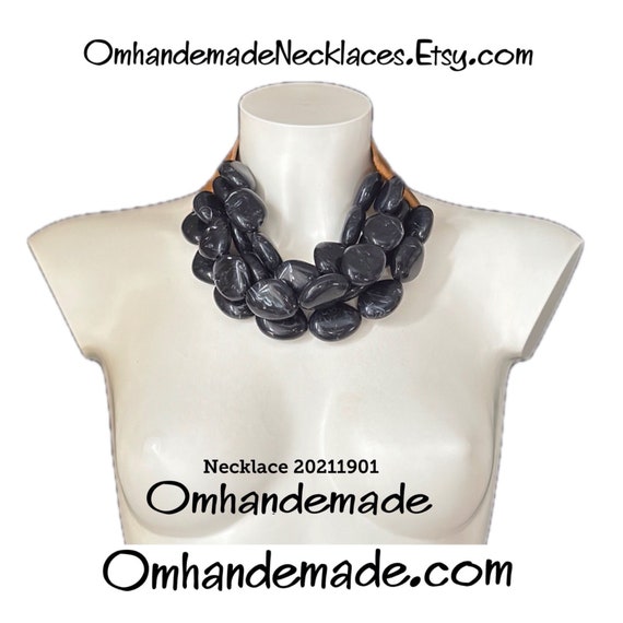 20211901 Black necklace maxi choker necklace layered multi-strand relief necklace chunky necklace bib necklace, statement necklace