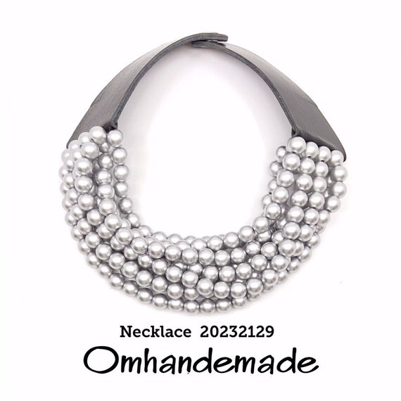 20232129 silver pearl necklace multistrand necklace choker necklace bib necklace leather collar necklace statement necklace
