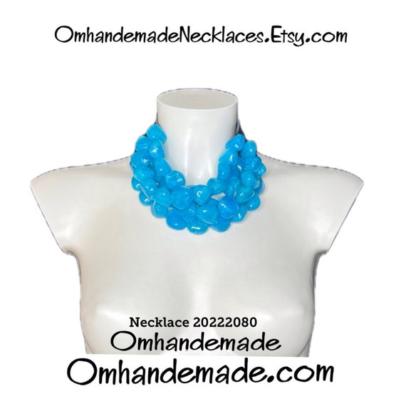 20222080 bright turquoise necklace chunky necklace stone choker necklace layered multi-strand relief necklace light blue bib necklace