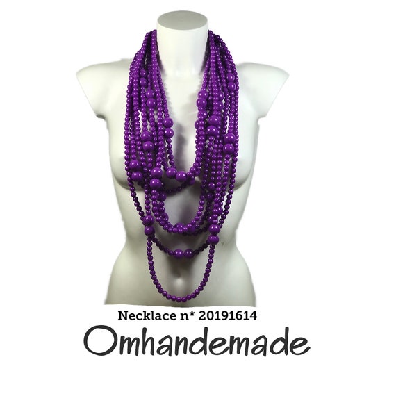 20191614 Purple necklace, long necklace multi strand necklace layered necklace beaded necklace bold necklace bib necklace maxi necklace