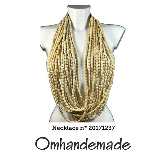 20171237 cream necklace, bib necklace long necklace, multistrand necklace layered necklace beaded necklace chunky necklace boho necklace