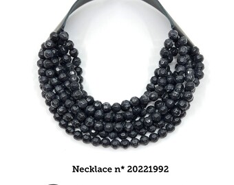 20221992 Black necklace, multi-strand necklace bib necklace layered necklace beaded necklace Fairchild Baldwin style leather collar necklace