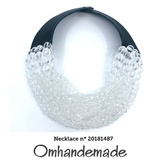 20181487 Clear necklace, transparent necklace, elegant necklace, multistrand bib necklace , leather resin embossed layered necklace
