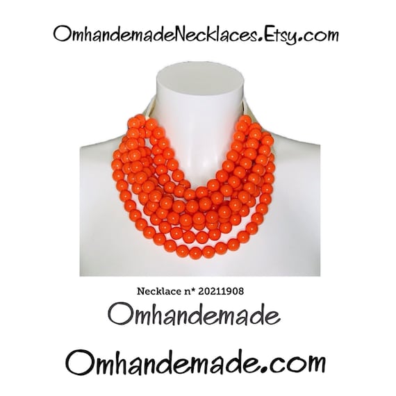 20211908 Orange necklace bib necklace choker necklace maxi multi-strand layered relief necklace leather collar chunky necklace