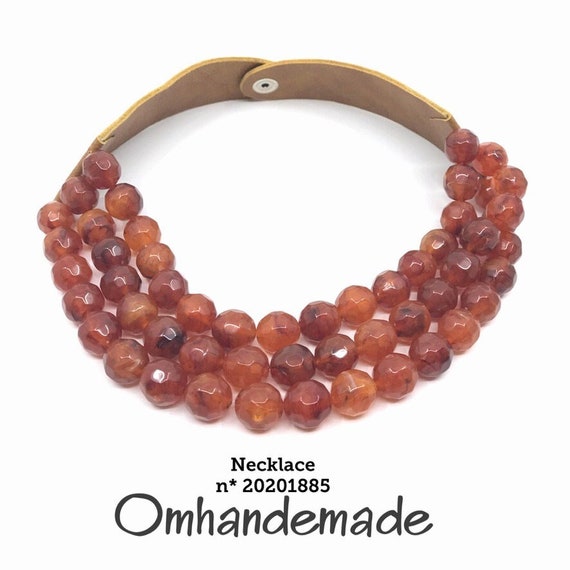 20201885 Hazelnut necklace multistrand necklace bib necklace resin necklace leather necklace leather collar statement necklace gift idea