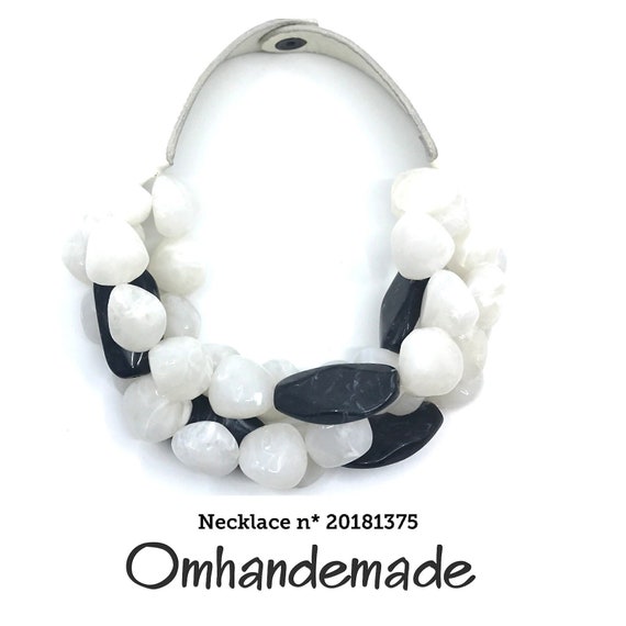 20181375 Black and white necklace, necklace by Omhandemade, relief multilayer maxi necklace, bib necklace Fairchild Baldwin style necklace