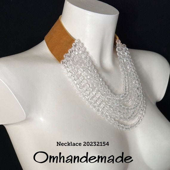20232154 Transparent Necklace Thin Bib Necklace Choker Necklace Multistrand Layered Beaded Necklace Statement Necklace