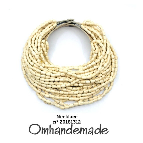 20181312 cream necklace wood necklace chunky necklace bib necklace double necklace multistrand necklace layered necklace necklace for her