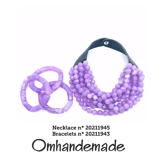 20211945 lilac necklace, gag necklace multi layer relief necklace, wisteria necklace, choker necklace, necklace with large lilac beads