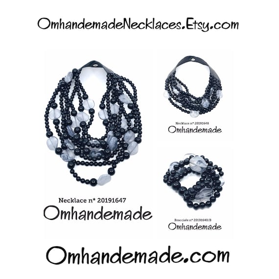 20191647 Black and gray necklace, bib necklace, multi-strand layered relief necklace, maxi necklace 20191648 bracelet 20191648/B