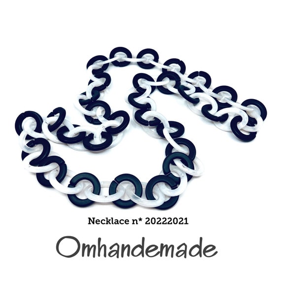 20222021 black and white necklace, black and white ring chain necklace, ring necklace, black and white long necklace by Omhandemade