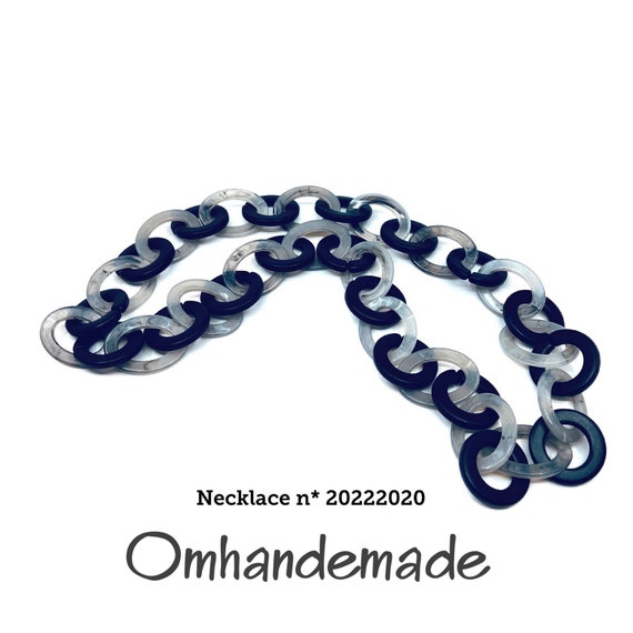 20222020 chain necklace with black round and gray oval rings, transformable assembled rings necklace by Omhandemade