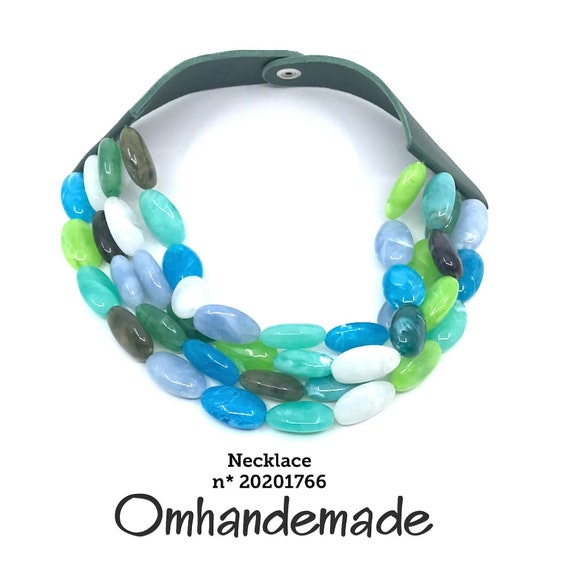 20201766 necklace light blue white teal lime green topaz olive teal multistrand layered necklace beaded bib necklace