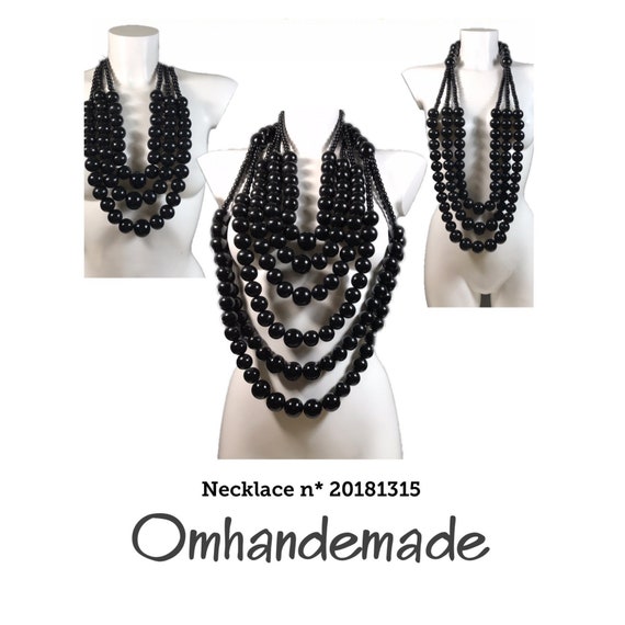 20181315 Black necklaces long wooden necklace multistrand necklace double necklace large beaded necklace no clasp necklace gag necklace