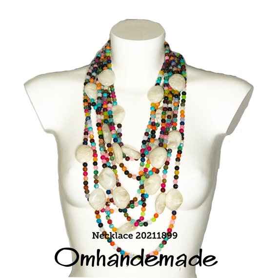 20211899 Colorful necklace, long necklace, multistrand necklace, beaded necklace, bib necklace, layering necklace, confetti necklace