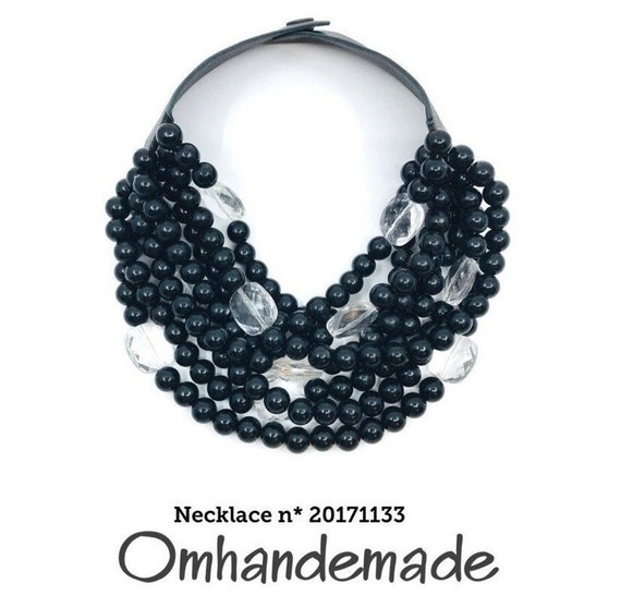 20171133 Black and clear bib necklace choker necklace multi strand necklace layering necklace, beaded necklace chunky necklace
