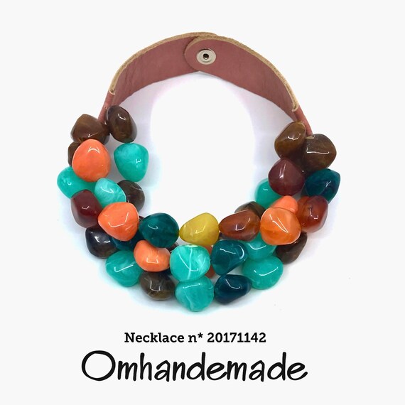 20171142 Colorful necklace bib necklace chunky necklace multistrand necklace teal orange bottle green teal brown yellow