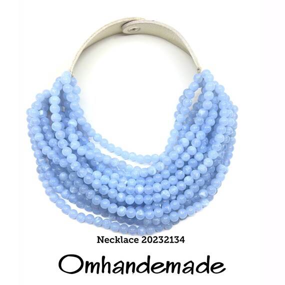 20232134 bib necklace light blue necklace light blue necklace choker necklace multi strand necklace layering necklace statement necklace
