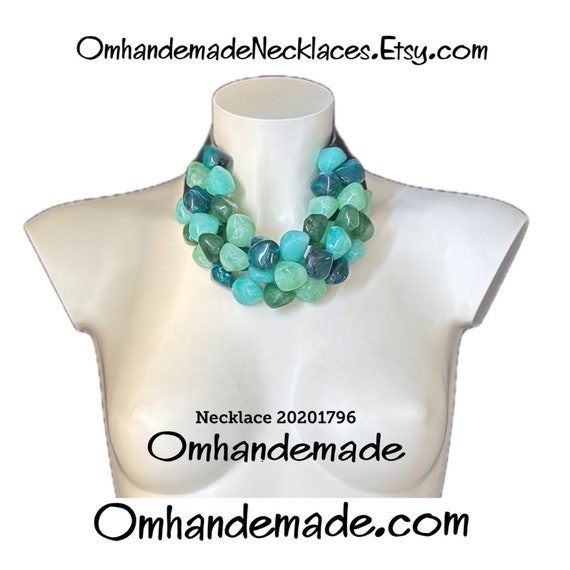 20201796 Green necklace bottle green teal mint green multi-strand necklace layers relief bib necklace chunky necklace for her.