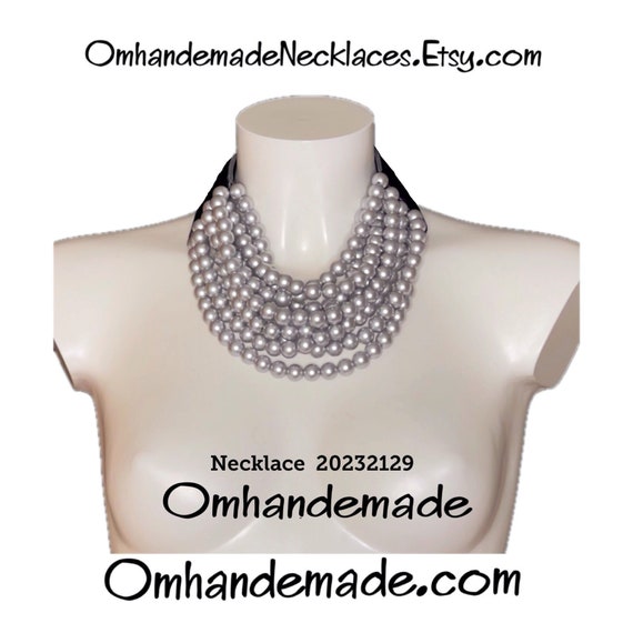 20232129 silver pearl necklace multistrand necklace choker necklace bib necklace leather collar necklace statement necklace