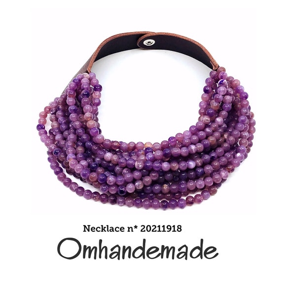20211918 Purple maxi necklace bib necklace choker necklace multi strand layering necklace beaded necklace statement necklace