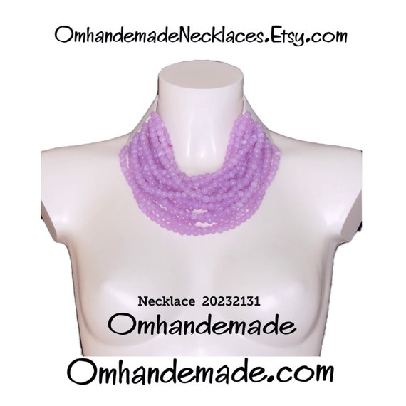 20232131 wisteria necklace, lilac necklace, gag necklace, multi-strand layered relief necklace, choker necklace, maxi necklace