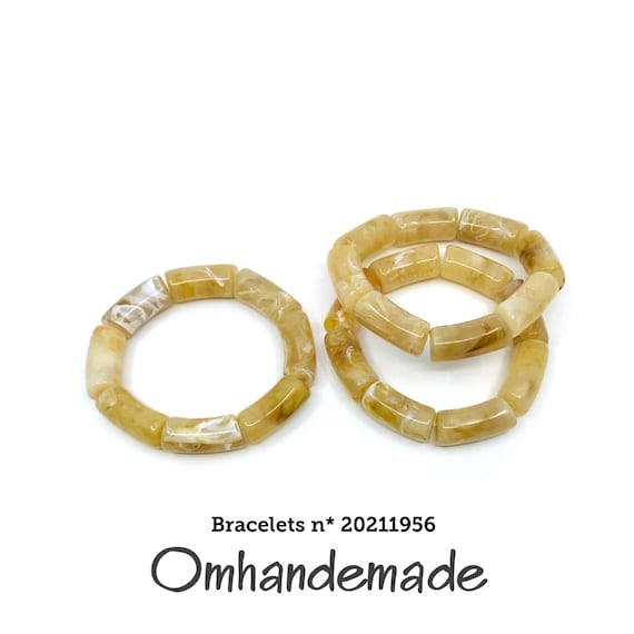 20211956 Beige bracelet, resin bracelet set. adjustable bracelet with elastic, wide bracelet, bracelets by Omhandemade