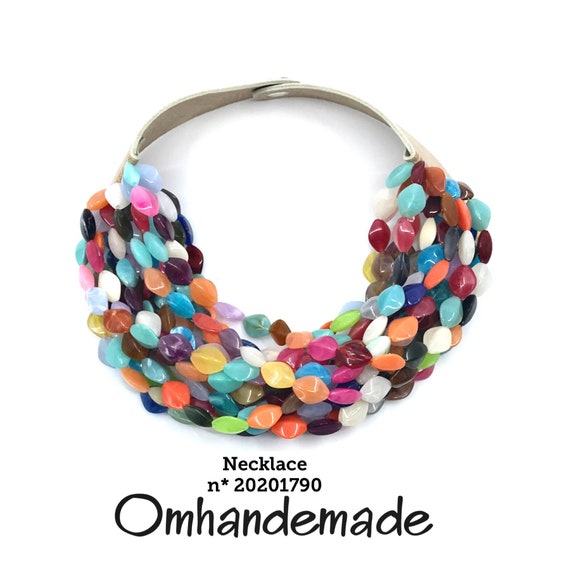 20201790 colorful necklace, bib necklace, beaded layered multi strand choker necklace, chunky necklace, statement necklace