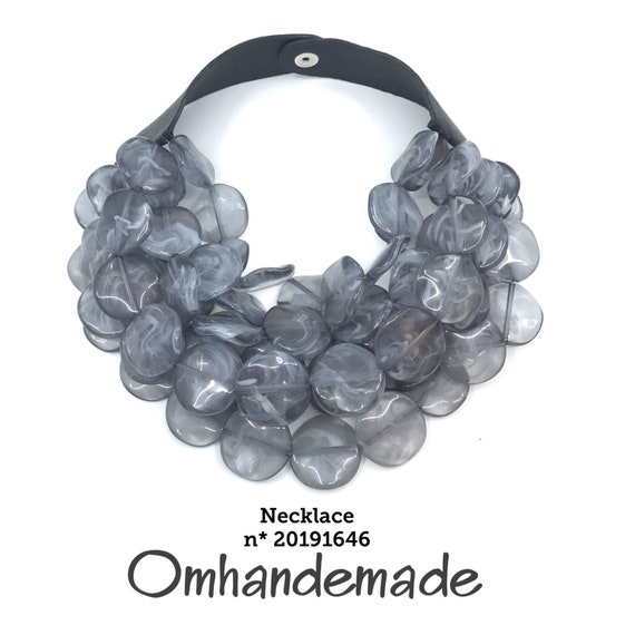 20191646 Gray Necklace Chunky Necklace Bib Necklace Choker Necklace Multi Strand Layered Beaded Statement Necklace