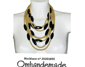 20201855 gold and black necklace bib necklace multistrand necklace layered necklace embossed necklace leather collar clasp necklace