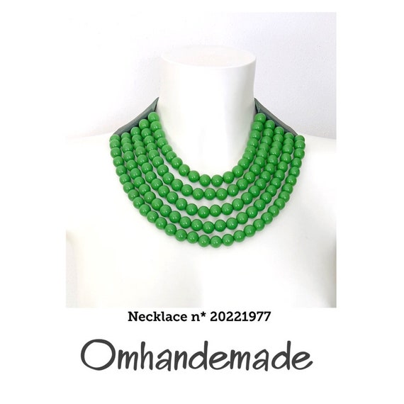 20221977 Green Necklace Multistrand Choker Necklace Collar Necklace Bib Necklace Meadow Green Necklace Large Beaded Necklace for Women