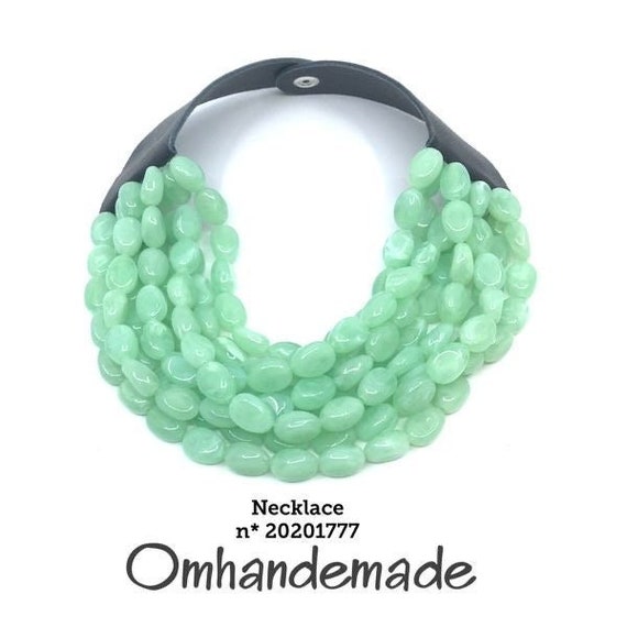 20201777 Mint Green Necklace, Bib Necklace Light Green Choker Necklace Multi Strand Layered Beaded Chunky Necklace Women Necklace