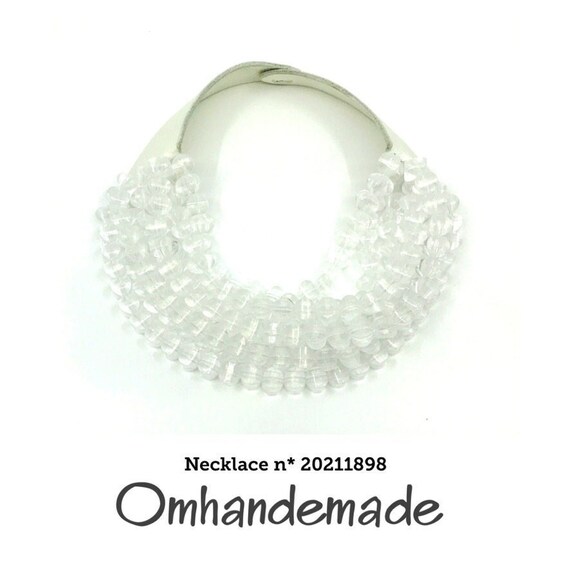 20211898 Choker bib necklace no color and golden, clear necklace, multistrand necklace, chunky necklace collar necklace with braces