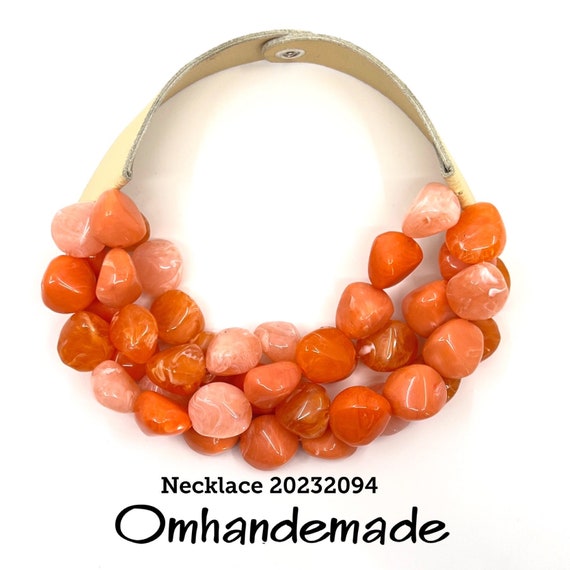 20232094 Orange necklace bib necklace chunky necklace layered multistrand beaded necklace multistrand necklace maxi necklace