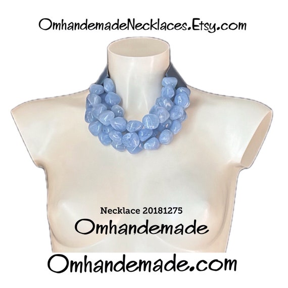 20181275 light blue necklace maxi necklace choker necklace large sky nugget necklace multistrand layered relief necklace bib necklace