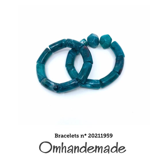 20211959 Bracelets, Teal bracelets, resin bracelet, pair of bracelets adjustable elastic bracelet, gift idea bracelets for her