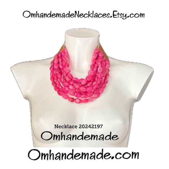 20242197 Fuchsia necklace bib choker necklace multi-strand layered relief necklace chunky necklace F. Baldwin style necklace by OMHANDeMADE