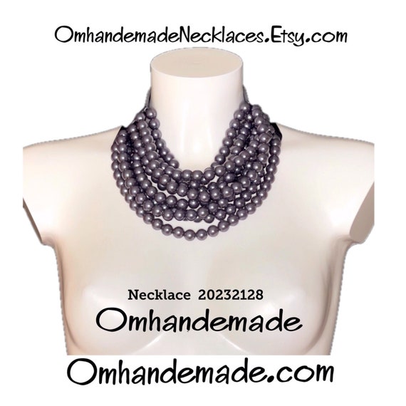 20232128 Multistrand Necklace Dark Gray Pearl Necklace Choker Necklace Bib Necklace Leather Collar Necklace Statement Necklace