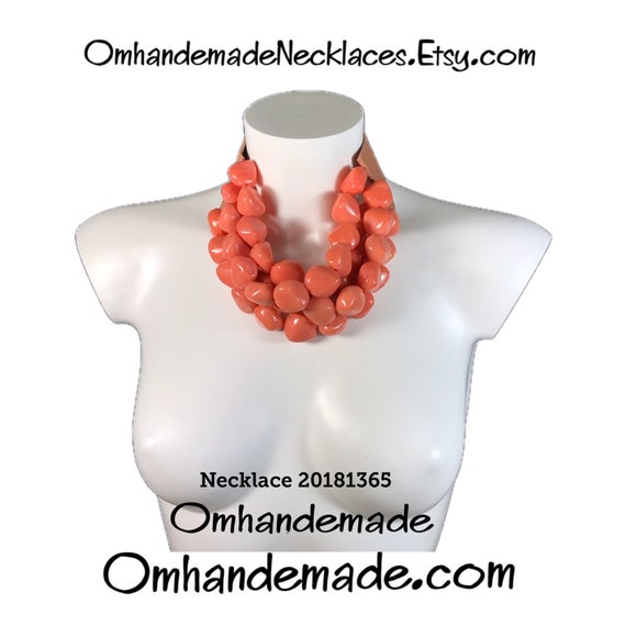 20181365 Orange necklace bib necklace choker necklace multi-strand necklace relief layered necklace chunky necklace maxi necklace