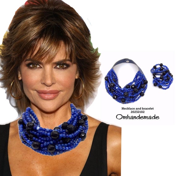 20232102 Blue and Black Necklace Bib Necklace Bracelet Necklace Multi Strand Necklace Layers Beaded Statement Necklace for Her