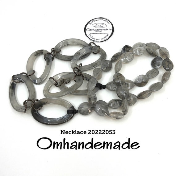 20222053 chain necklace, gray necklace, ring necklace, gift idea necklace for her, statement necklace women's necklace, chunky necklace
