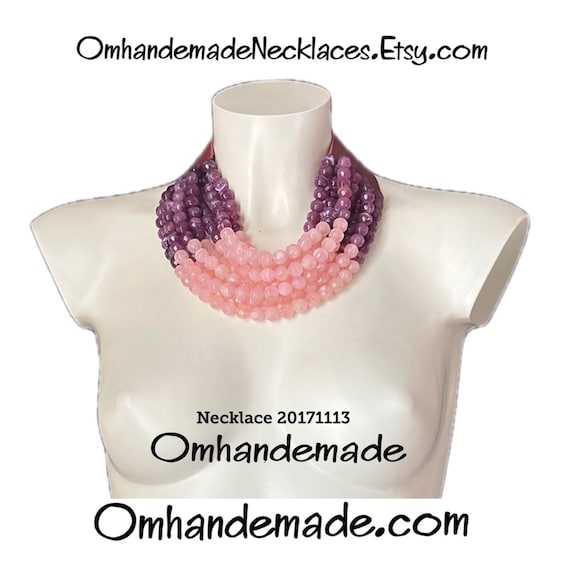 20171113 Purple and Pink Choker Necklace, Multi Strand Necklace, Layered Necklace, Beaded Necklace Fairchild Baldwin Style Necklace