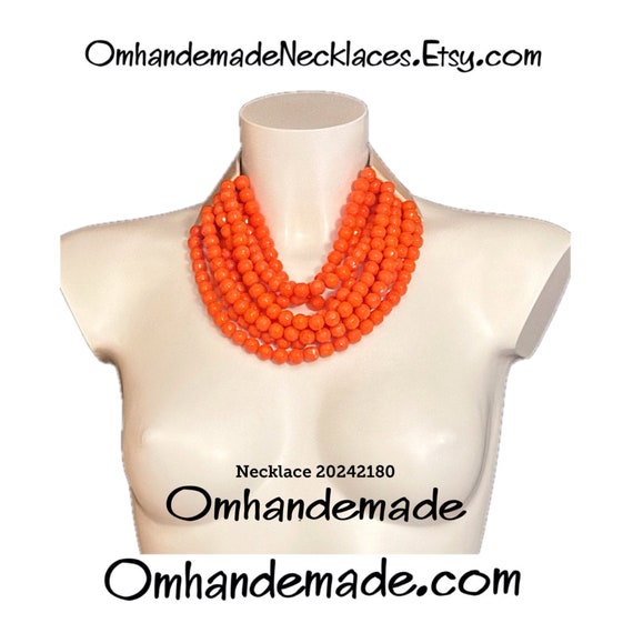 20242180 Orange Resin Necklace Multistrand Layered Necklace Relief Bib Necklace Skin Collar Necklace Statement Necklace