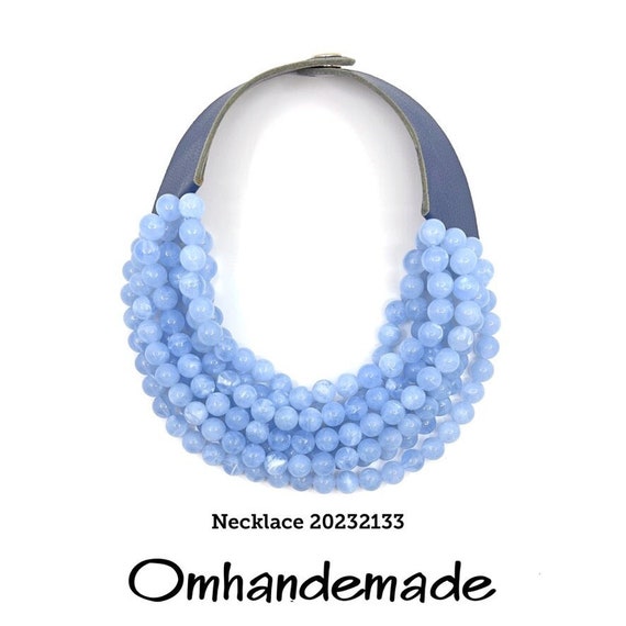 20232133 light blue necklace bib necklace choker necklace multistrand necklace layered necklace resin leather necklace gift idea for her