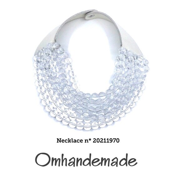 20211970 Clear bib necklace, multi strand choker necklace, clear necklace elegant necklace, beaded layering necklace