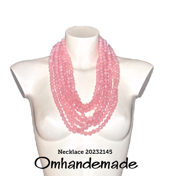 20232145 pink necklace layered multi-strand necklace relief women's necklace, statement necklace, maxi necklace, Omhandemade bijoux