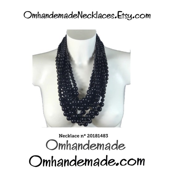 20181483 Black necklace, bib necklace multi-strand layered necklace black pearl beaded necklace necklace for her statement necklace