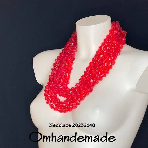 20232148 red necklace, multi strand necklace, layered necklace, beaded necklace, bib necklace chunky necklace statement necklace