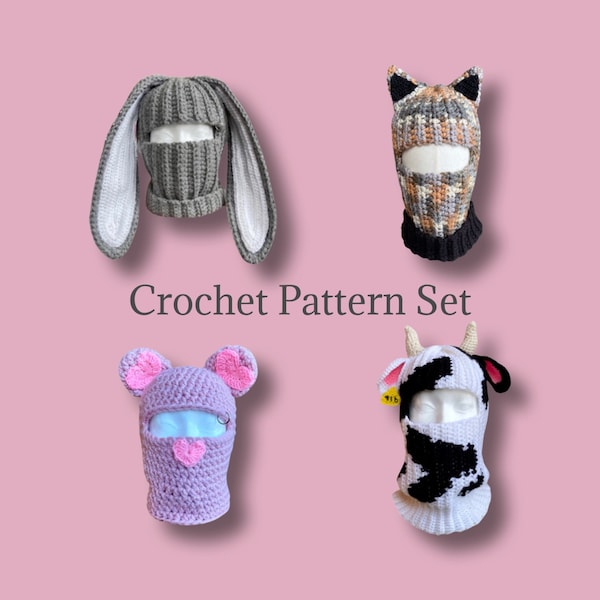 Balaclava Pattern Bundle || Animal Balaclavas || PDF Crochet Patterns || digital download | English