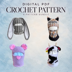 Balaclava Pattern Bundle || Animal Balaclavas || PDF Crochet Patterns || digital download | English